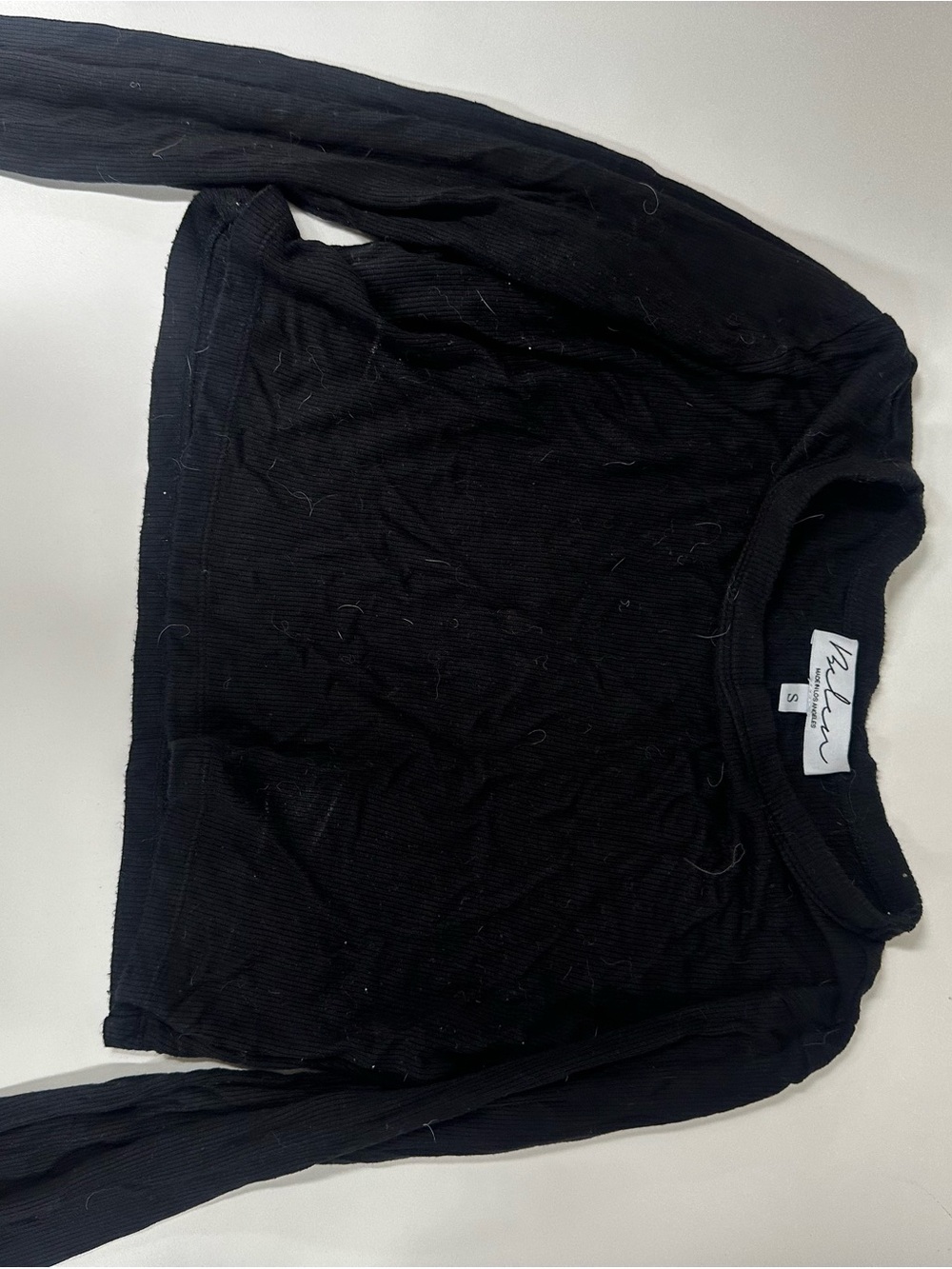 Women's Black Long Sleeve Ribbed Tee